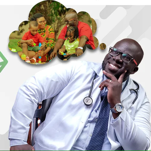 Doctor wearing glasses thinking about his family